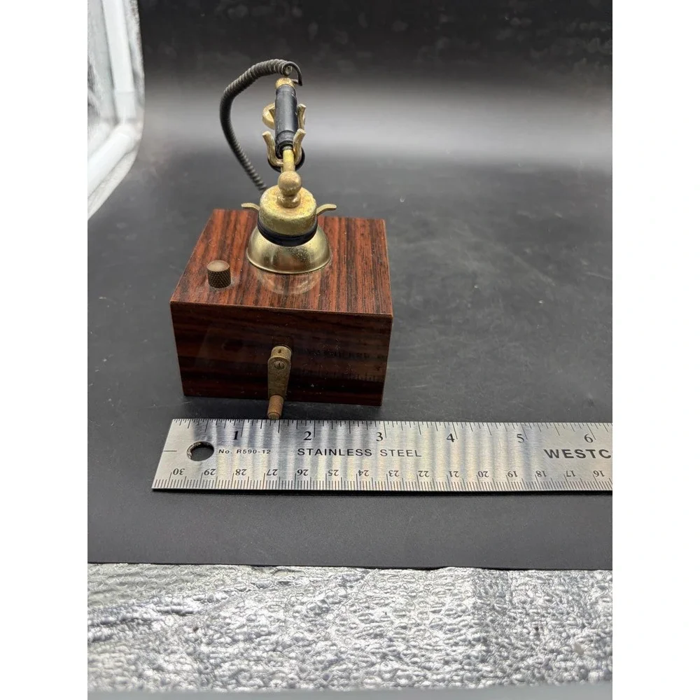Vintage Miniature Telephone Music Box Antique Style Wood Brass Tone Decor